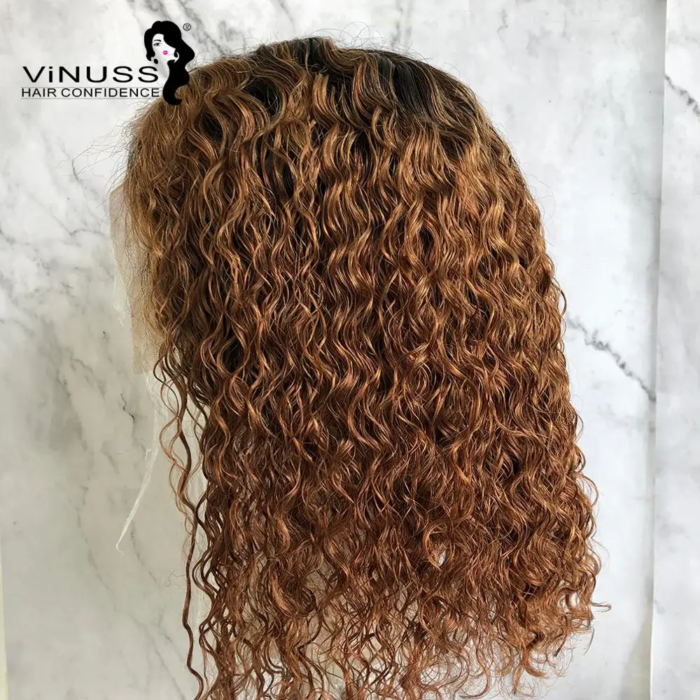 Vinuss 1B 30 # цвет коричневый кудрявый боб парик кружева фронта человеческих волос предварительно сорвал парик с волосами младенца для черных