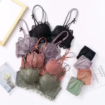 

Sexy Lace Floral Embroidery Bra Backless Push Up Bras For Women Sexy Lingerie Comfortable Wireless Bras Sets 2020 New