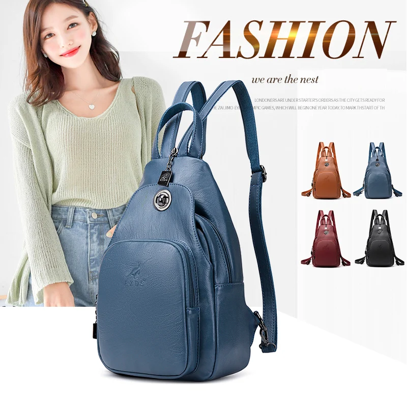 Bolso de piel de vaca multifunción para mujer, mochila de viaje a la moda, protector de cuero suave con bloqueo, bolsa de pecho, bandolera