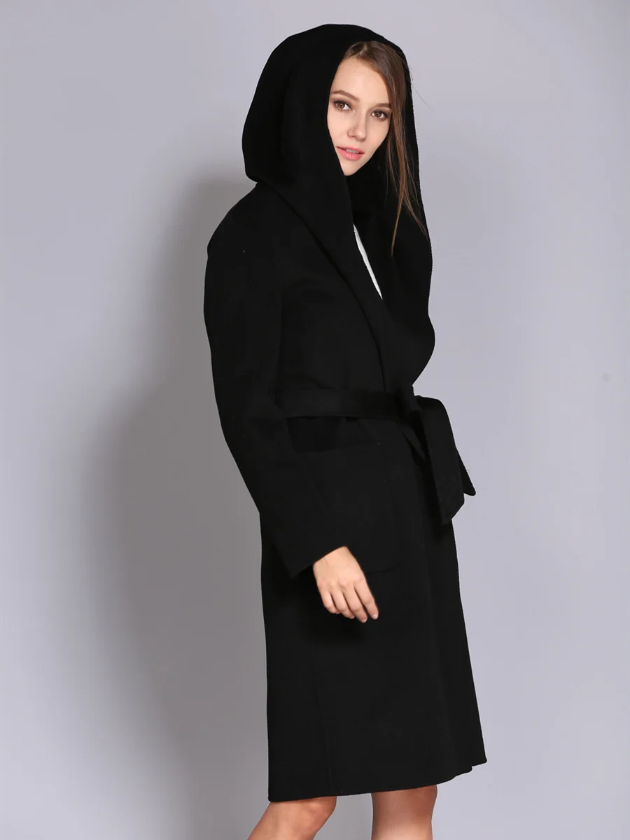 

Real cashmere coat girl 2021Big hat spring and autumn winter new Korean version woolen overcoat Women's mid long woolen coat