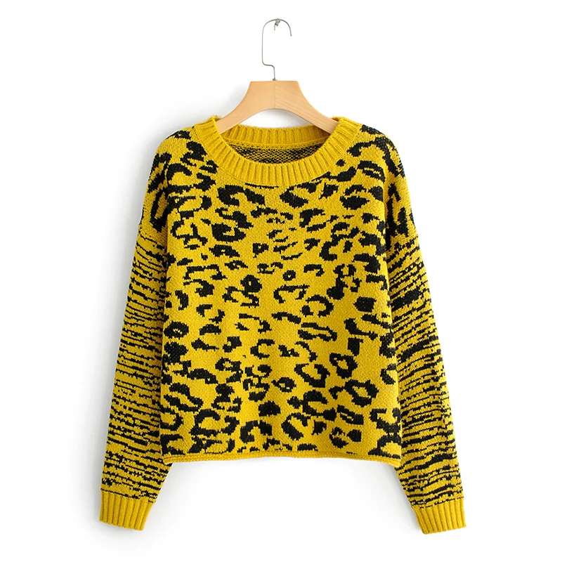 

2019 New Fashion Women's Winter Sweater Leopard O-Neck Soft Loose Knitted Pullover Top High Quality Autumn Female Sweater