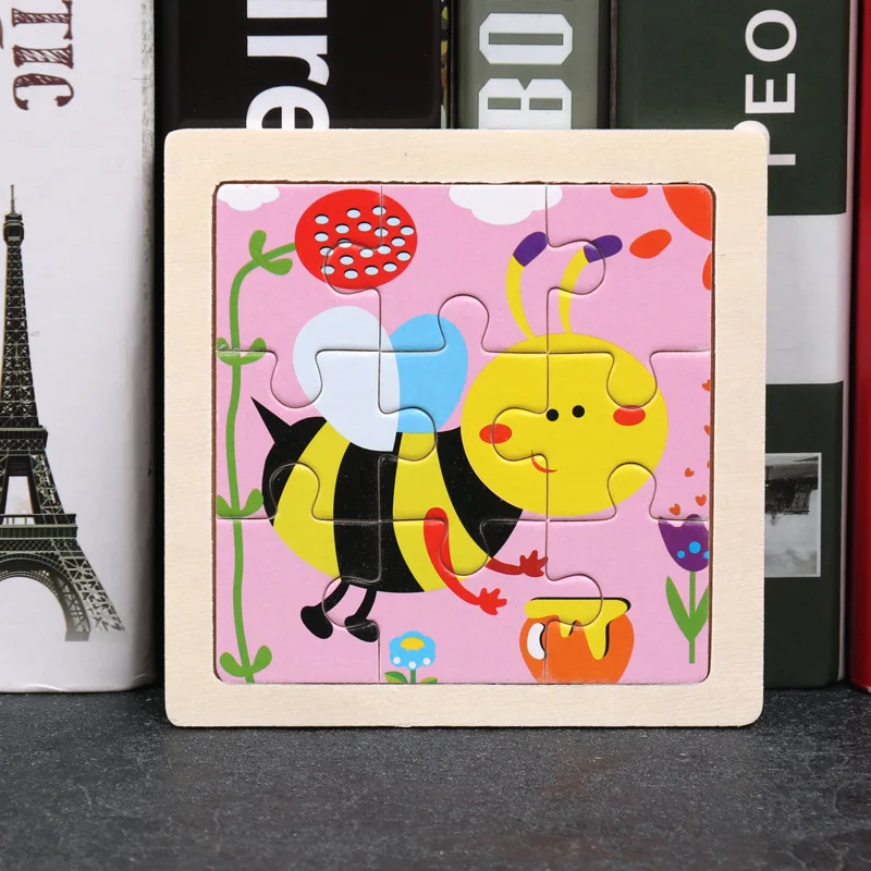 9-Piece Mini Wooden Jigsaw Puzzle Set - Montessori Educational Board Game