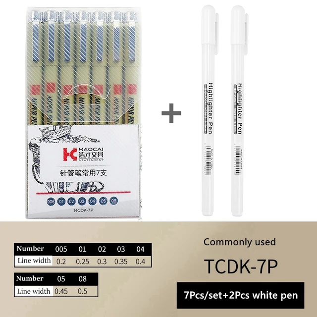 Pigment Liner Micron Ink Art Marker Pen Calligraphy Brush Pens Black Fineliner Sketching Manga Drawing Hand Lettering White Pen 9Pcs set B-2