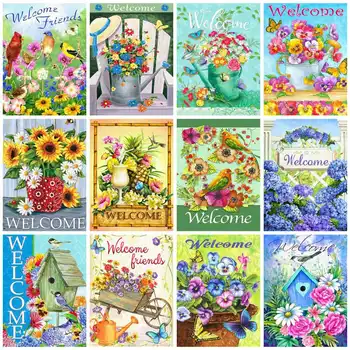 

Huacan Diamond Painting 5d Flower Mosaic Diamond Art Full Drill Embroidery Cross Stitch Welcome Home Decoration