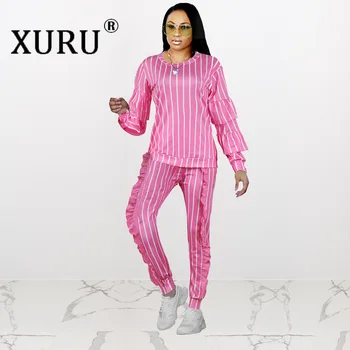 

XURU Europe and America Women's Striped Printed Fungus Set Jumpsuit 2020 Spring New Jumpsuit