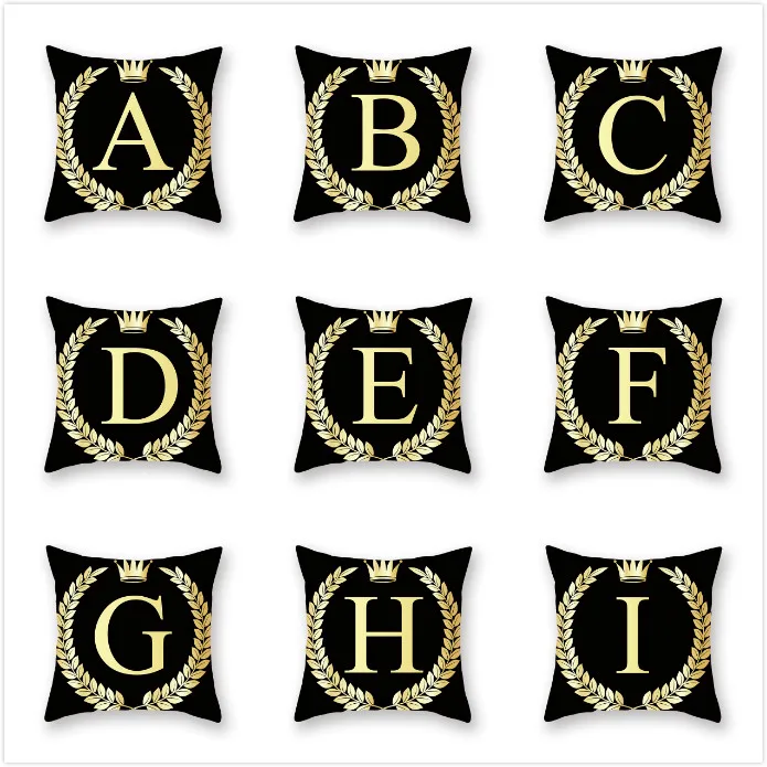 hot selling pillow cover pyrotechnic black gold alphabet luxury printing square zippered pillow sham personalized pillowcases pillow case aliexpress