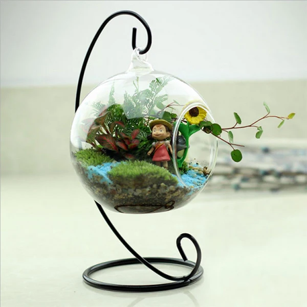 Стеклянные подвесные подсвечники ваза цветок дома с прозрачной 1 круглое отверстие Круглый Декор вазы завод