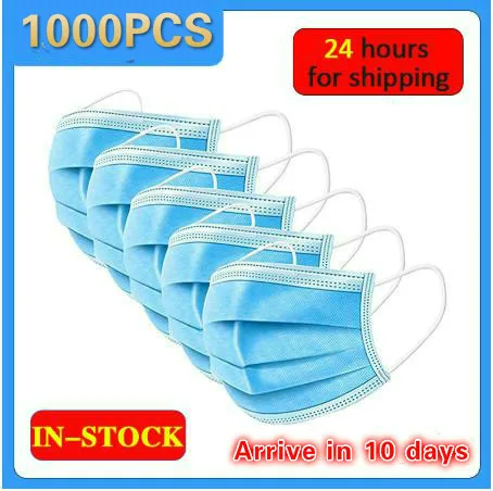 

DHL Free Shipping Spot 1000 pcs Face Mask Disposable Masks 3-ply Safely Mouth Mask pm2.5 Apply to Adult Aust Filter Masque