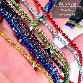 

10yards Colorful Rhinestones Chain Same Color Bottom and Stones Glass Rhinestones Trimming Crystal Beads Chain For DIY jEWELRY