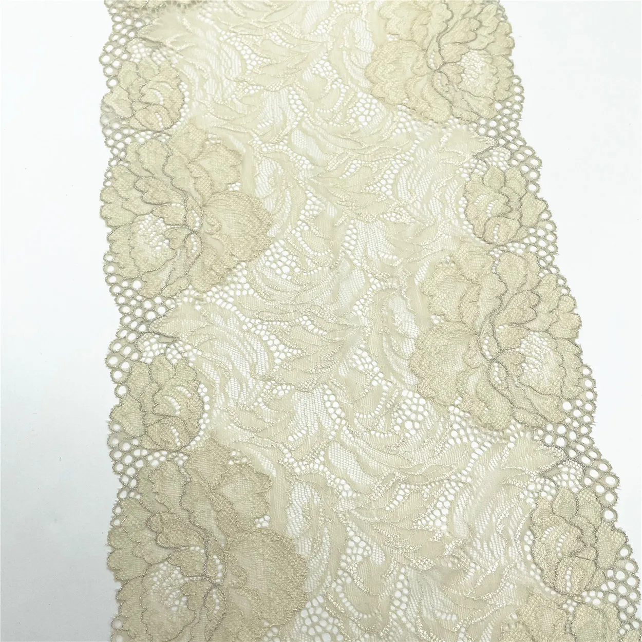 3y/lot Width 21cm Cream Silver Elastic Stretch Lace Trims Shiny Skirt Hem For Clothing Accessories Dress Sewing Applique Costume 5