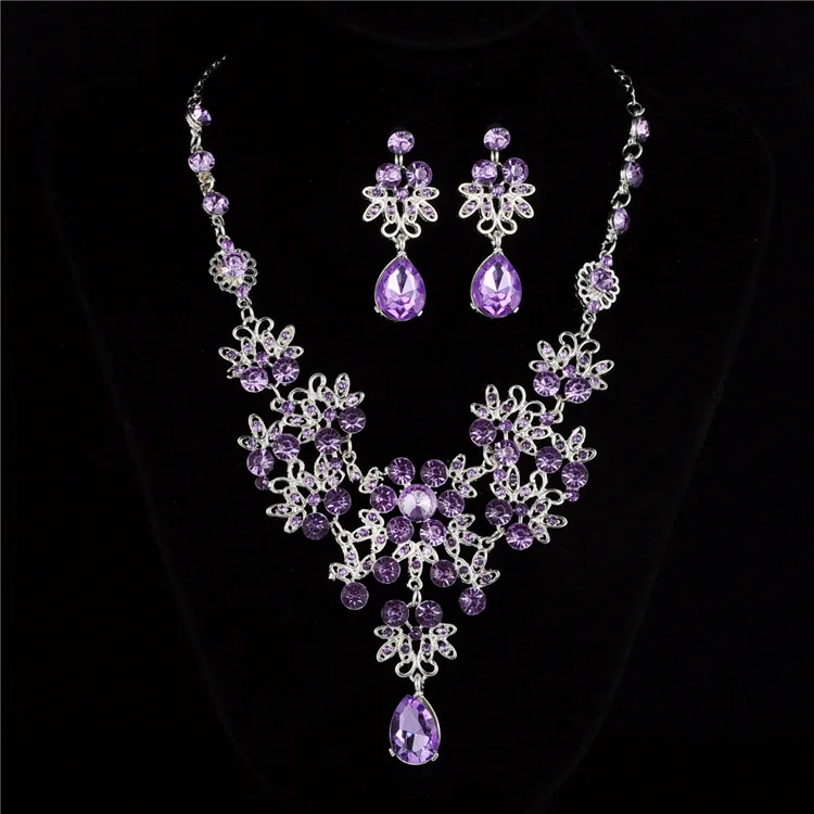 

Classic Women's Wedding Jewelry Set Silver / Gold Color Fine Necklace Earrings Accessory Gift Dropshipping 2019 New