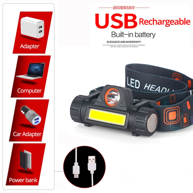 Сенсор XP G Q5 налобный фонарь Водонепроницаемый 2500lm Cob Led Встроенный Usb