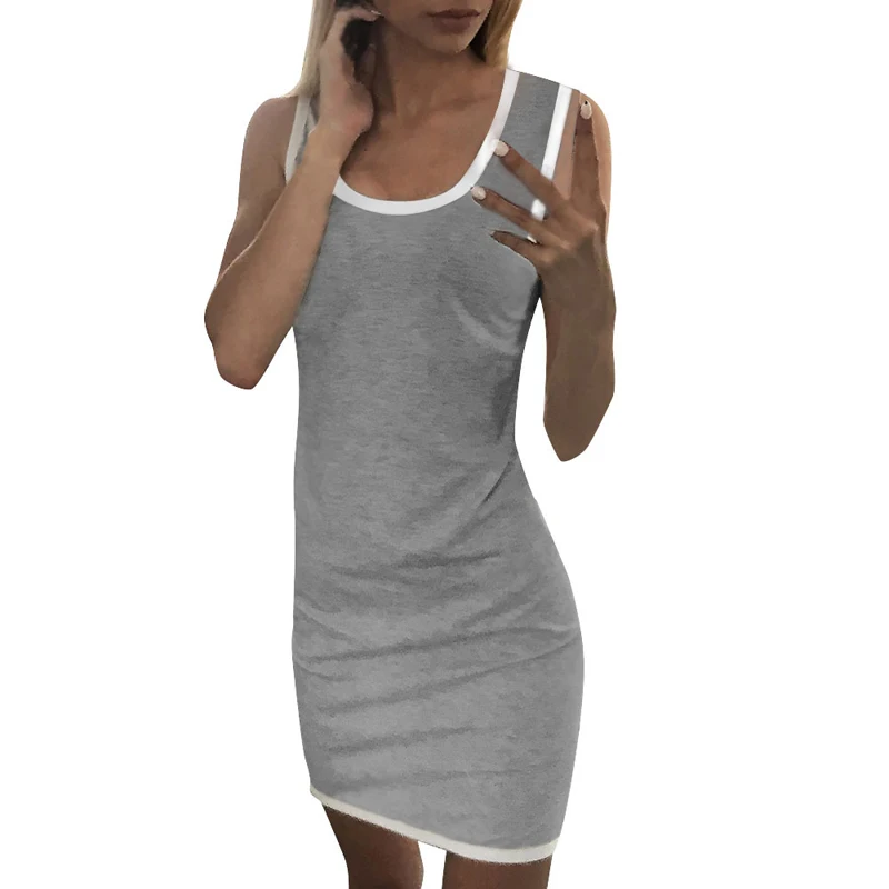 

Fashion Waist Pocket Hip Sports Casual Sexy Dress New Style Straight Three Colors Solid Women Dress 2019 Slim Summer Dress