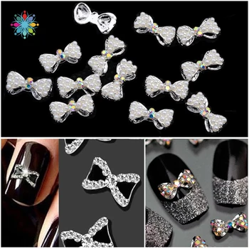

10Pcs Bow Rhinestones Nails Nails Accessories Manicure Nail Art Decorations Alloy Nail Charms UV Gel Jewelry