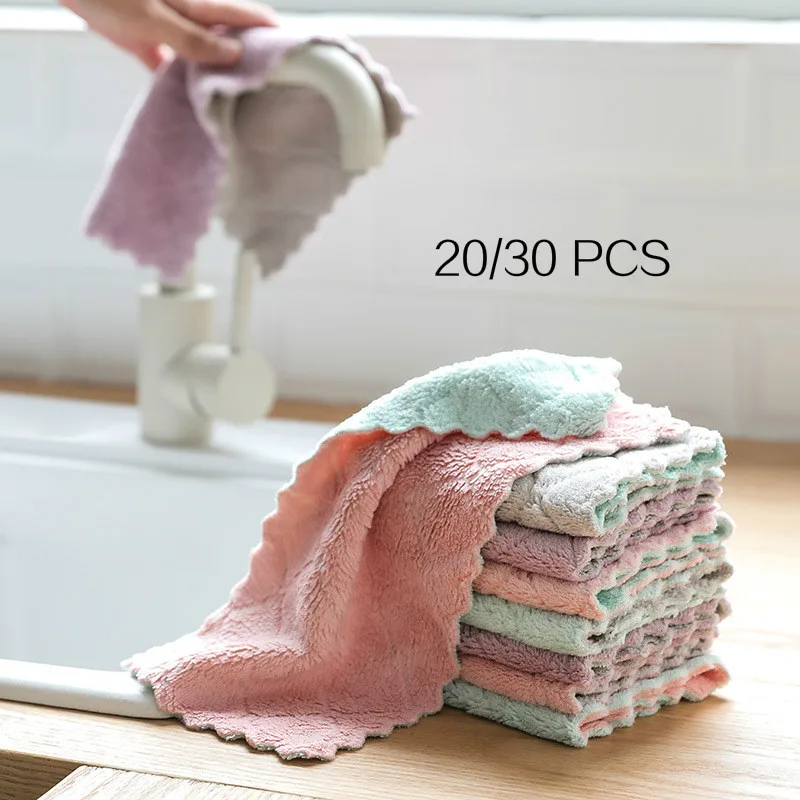 

20/30pcs Rag Microfiber Cleaning Cloth for Washing Dishs Double Side Absorbent Dishcloth Wash Cloths Soft Kitchen Supplies Tool