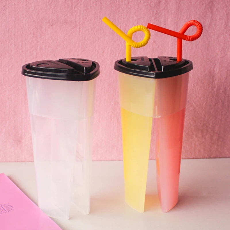 Disposable Plastic Cup Double Share Coffe Milk Tea Cup Injection Double