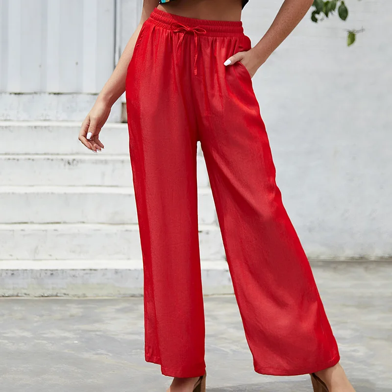 

Fashion Hot Sales For 2019 Spring And Summer Women Lady Solid Color Loose Elastic Waist Casual Pants for Autumn Beach Party A66