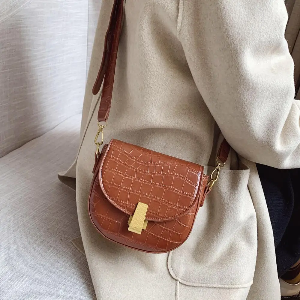 

MINI Stone Pattern PU Leather Saddle Bags For Women 2020 Female Solid Color Shoulder Crossbody Bag Female Handbags and Purses