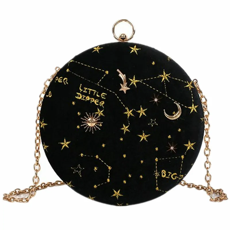 

2020Starry sky Circular Fashion Suede Shoulder Bag Chain belt Women's Crossbody Messenger Bags Ladies Purse Female Round Handbag
