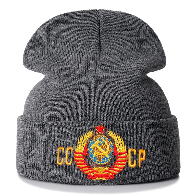 Русский, СССР хлопковые брюки, с вышивкой, повседневные шапочки для Для мужчин Для женщин вязаная зимняя однотонная шляпа в стиле хип-хоп головные уборы Skullies шляпа Кепка в стиле унисекс