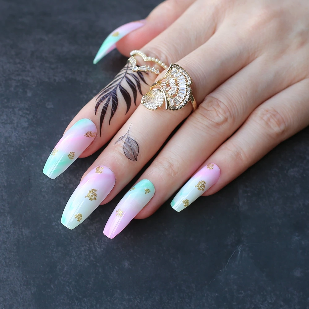 Pink blue Ombre Curve long XL Ballet Acrylic nails fake nails ...