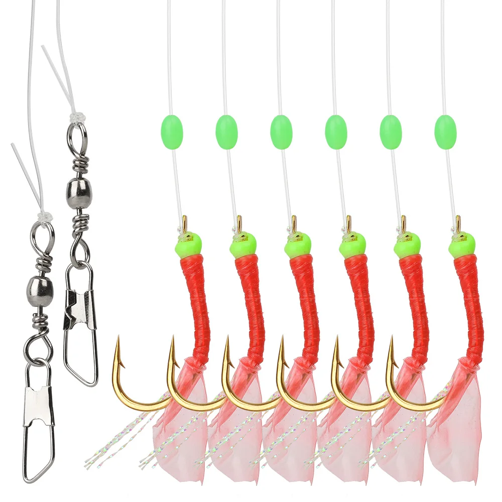 DONQL Fishing String Hooks Stainless Steel Barbed Swivel Single Hook Combination String Hook 6 Small FishHook Jig Fish Tackle 主图01 (1)