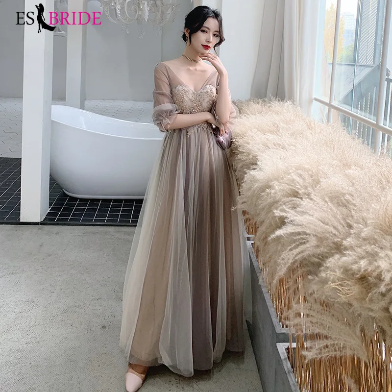 Bridesmaid Dress fairy temperament birthday party show thin cover arm meat long evening dress sister group bridesmaid dress
