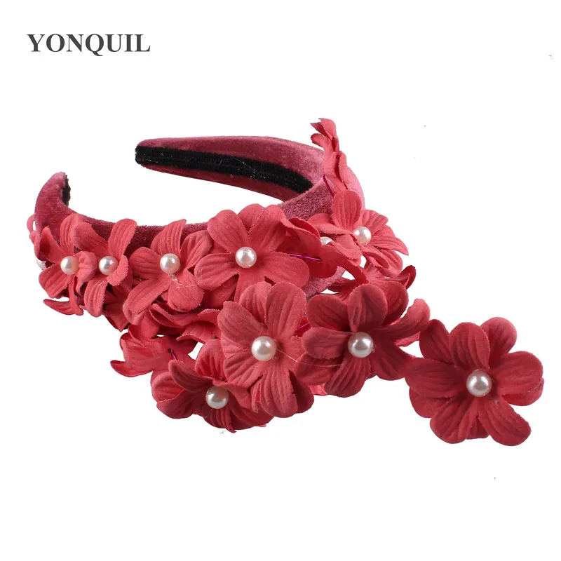 Rosewood Thick Velvet Headbands Fashion Round Vintage Simulation pearl Accessories Hair Band Headwear Plastic Hairbands Ladies