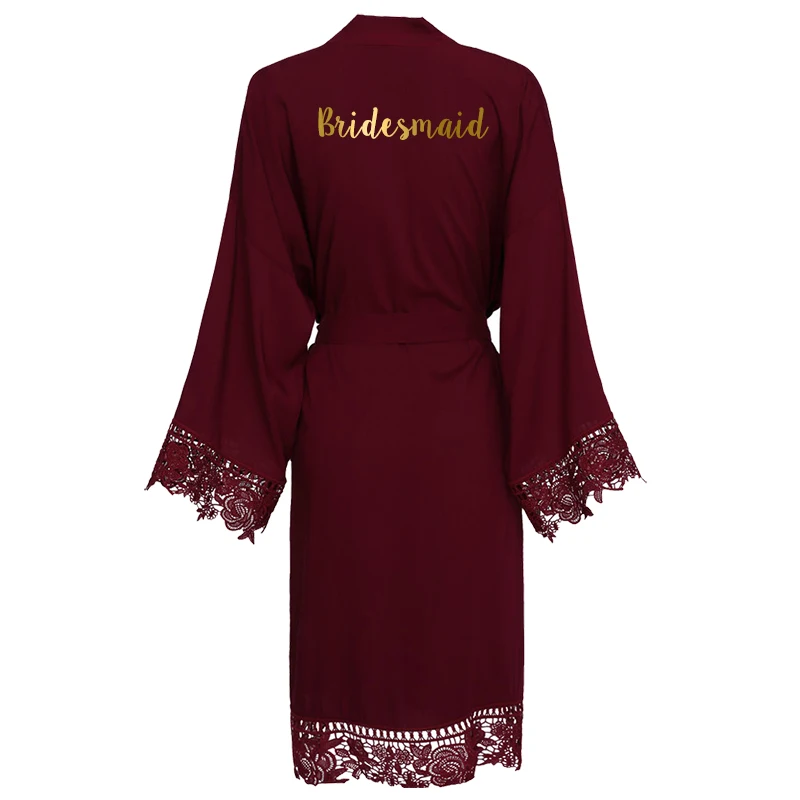 burgundy bridesmaid YUXINBRIDAL, новинка, темно-синее однотонное хлопковое кимоно, халаты с кружевной отделкой, женский свадебный халат для невесты, халат, одежда для сна, белое платье для подружки невесты - Цвет: burgundy bridesmaid