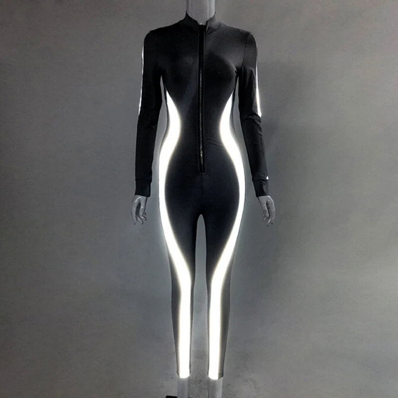 Женская облегающая Клубная Коктейльная спортивная одежда пляжного стиля на молнии с длинным рукавом Длинные штаны светится в темноте