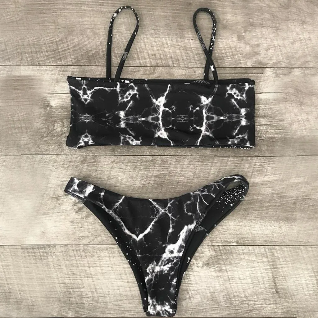 JAYCOSIN Girl Split Tube Top Swimwear women Personality Print Double-sided Clothes Summer New Swimsuit Beach Sexy Cute Bikini L 