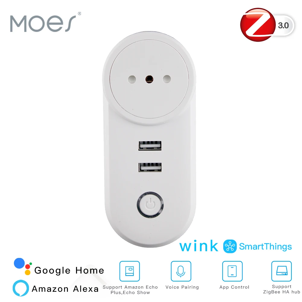 IT ZigBee3.0 Dual USB Wireless Socket Plug SmartThings App Remote Control Echo Plus Voice Work with Alexa Google Home | Электроника