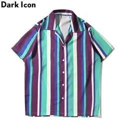 Темный логотип полосатые рубашки хип хоп Уличная Мужская рубашка 2019 летняя Модная рубашка с отложным воротником мужская гавайская рубашка
