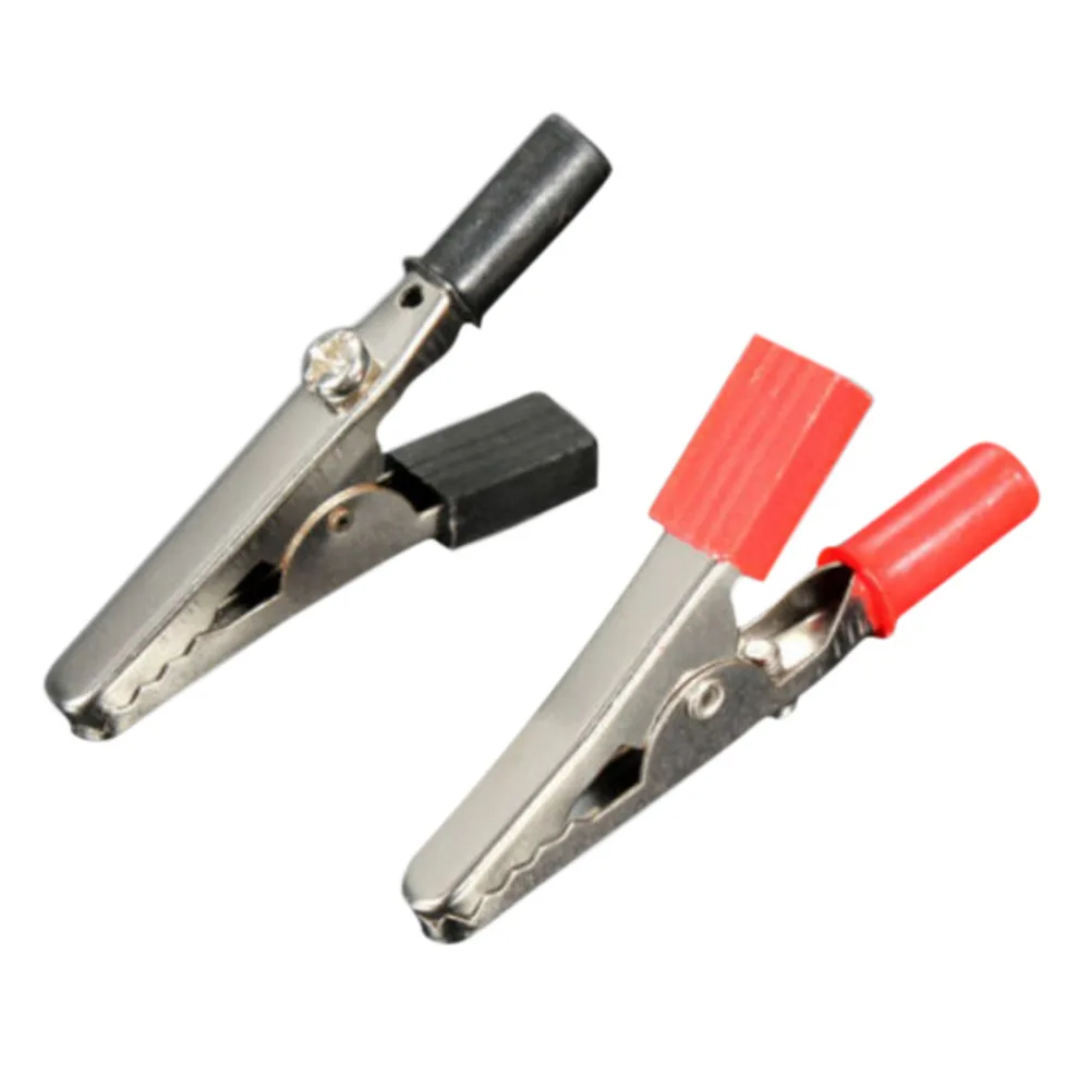 2PCS Black Red Alligator Clips Clamp to 4mm Banana Female Jack Test Adapter