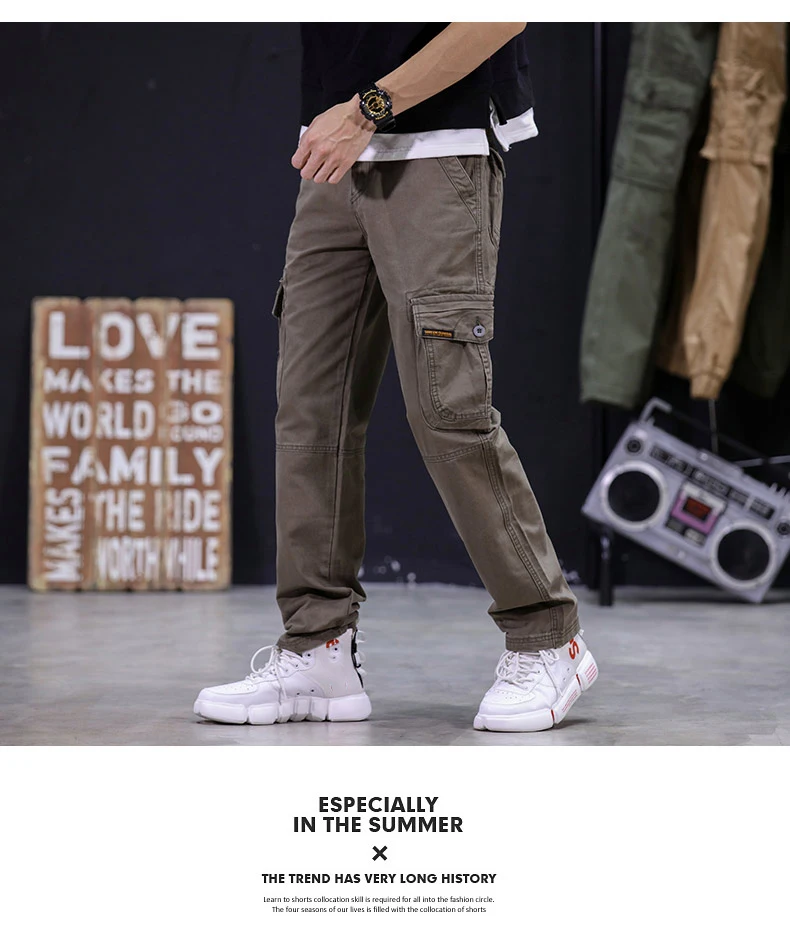 2020 Mens Military Cargo Pants Multi-pockets Baggy Men Cotton Pants Casual Overalls Army Oustdoor