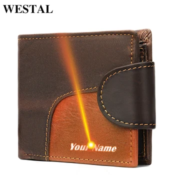 

WESTAL Engraving 100% Men's Wallet Genuine Leather Coin Purse Male Small Card Holder Portomonee Male Walet Thin Slim Wallet Men