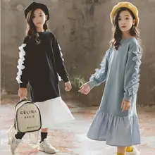 Платье для больших девочек коллекция года, осенне-зимние хлопковые Лоскутные Детские платья с длинными рукавами Повседневное длинное платье для девочек Одежда для подростков возрастом от 10 до 12 лет