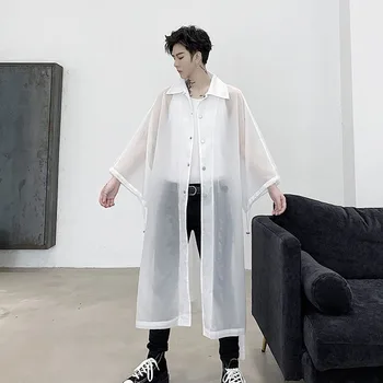 

Men Women Unisex Translucent Long Sunscreen Trench Coat Male Summer Streetwear Hip Hop Loose Cardigan Windbreaker Jacket