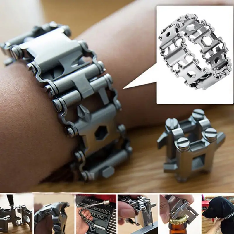 

Multifunction Tool Bracelet Tread Bracelet Stainless Steel Bolt Driver Tools Kit Friendly Wearable Bike Multitool Outdoor Tool