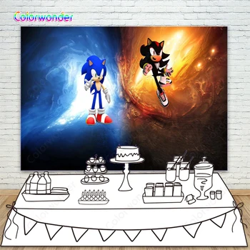 

Shadow The Hedgehog With Sonic Photography Backgrounds Blue and Yellow Photo Backdrops For Boys Kid Game Birthday Party Supplies