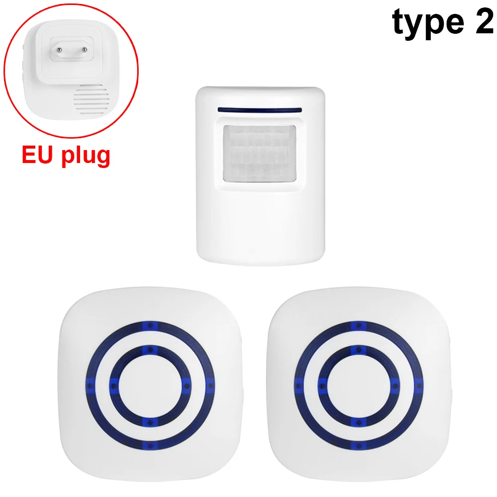 Беспроводной умный дверной звонок, датчик движения, детектор, дверной звонок, EU/US штекер, сигнал тревоги, инфракрасный детектор, дверной звонок для бизнес-дома - Цвет: type 2EU plug
