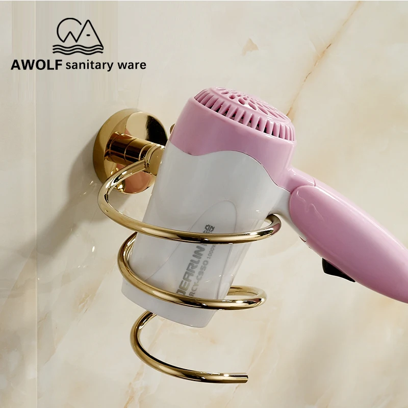 

Solid Brass Bathroom Accessories Hair Drier Holder Shiny Light Gold Chrome ORB Modern Bathroom Use AZ5154