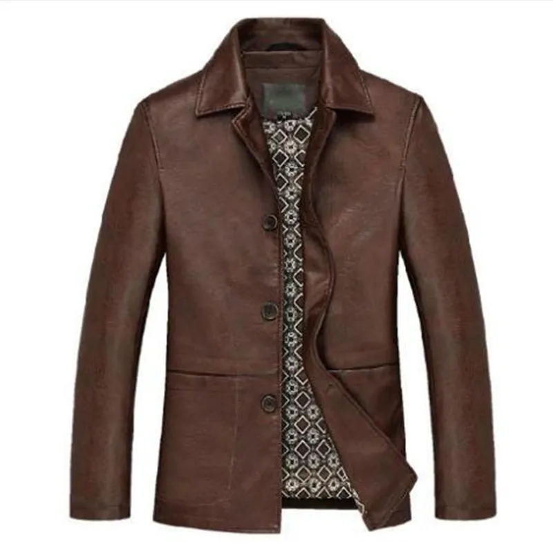 Men Genuine Leather Jacket Black Brown New Spring And Autumn Button Pockets Male Sheepskin Leather Coat Father Outwear P02 - Цвет: 2