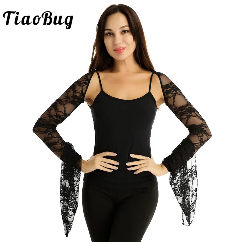 TiaoBug Женский реглан с длинным Расклешенным рукавом цветочное прозрачное