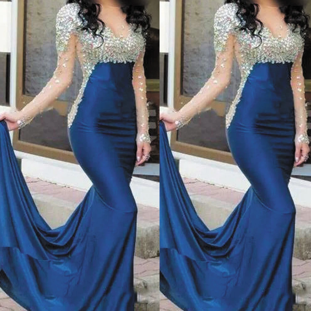 SuperKimJo Abendkleider Long Sleeve Mermaid Evening Dresses 2020 Beaded Crystals Modest Sexy Formal Gown 2021 | Свадьбы и торжества
