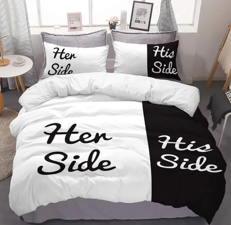 3pcs Set 3d Letter Print Couple Duvet Cover Set Bed Sheet Bedding