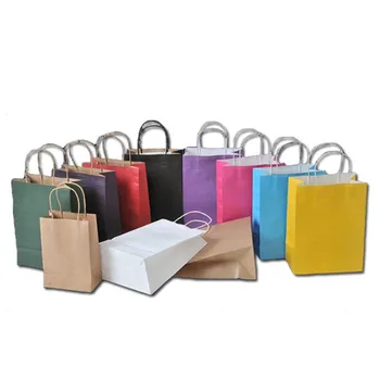 

10 Colors Kraft party Paper Carrier Bag Wedding Treat with handle Gift Loot Bag Boxes Pie Box Bags Eco Friendly kraft Promotion