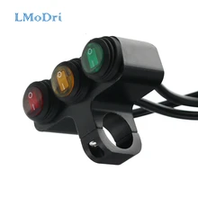LMoDri motocicleta accesorios de aluminio modificado de aleación de tres botones de 12V rojo interruptor a prueba de agua luces focos interruptores