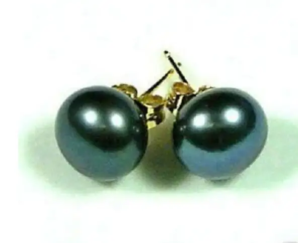 

Jewelry Pearl Necklace 10-11mm Natural south sea black STUD pearl earrings 14k/20 GOLD Free Shipping