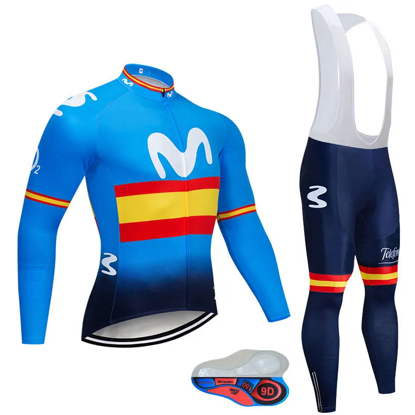 blue no fleece MOVISTAR командная велосипедная куртка 9D набор велосипедных штанов Ropa Ciclismo мужская зимняя термо флисовая pro трикотаж для велосипедистов одежда - Цвет: blue no fleece